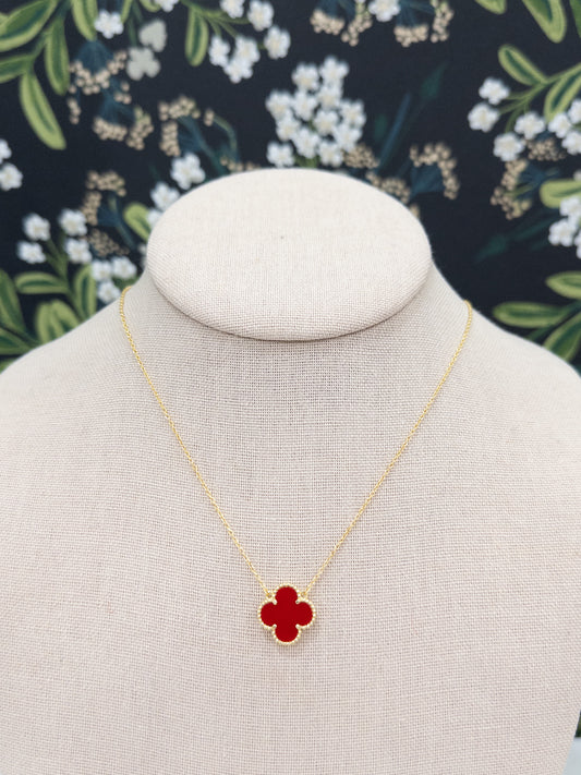 Gold Red Clover Necklace