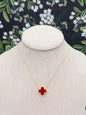 Gold Red Clover Necklace