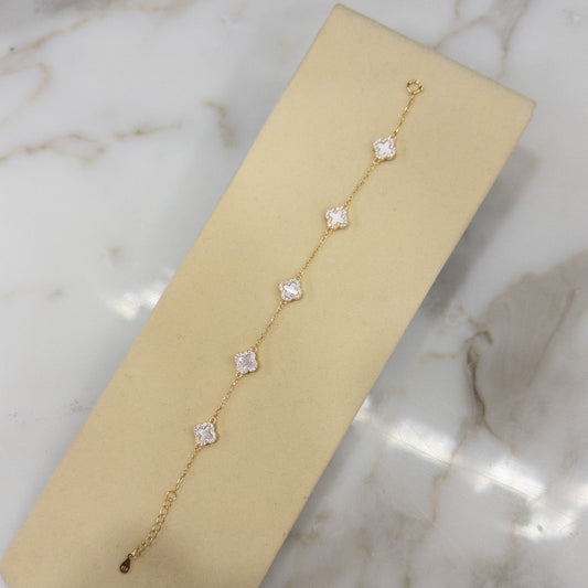 Danity Gold MOP CZ Clover Bracelet