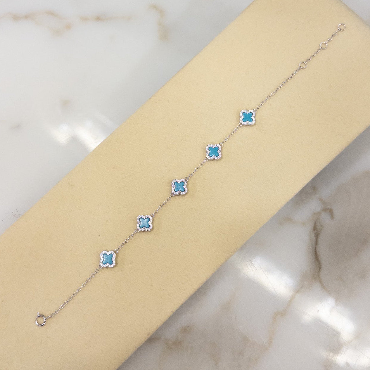 Danity Silver Turquoise CZ Clover Bracelet