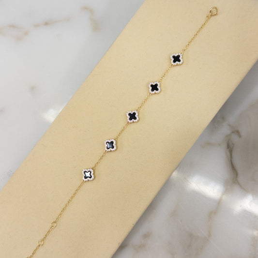 Danity Gold Onyx CZ Clover Bracelet