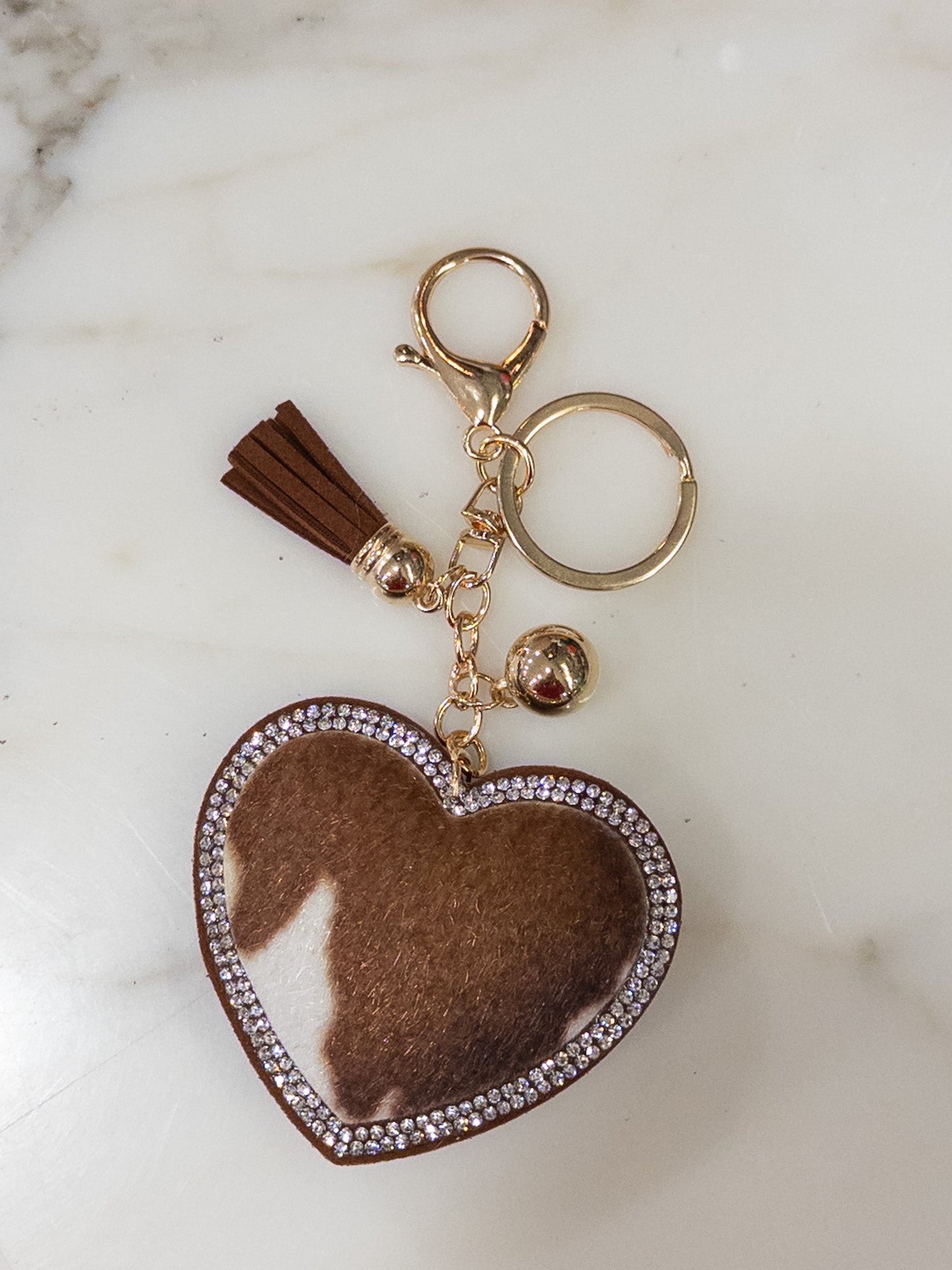 Brown Cow Heart Keychain