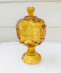 Vintage L.E. Smith Moon and Stars Amber Glass Compote w/ Lid