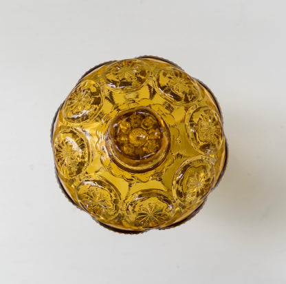 Vintage L.E. Smith Moon and Stars Amber Glass Compote w/ Lid