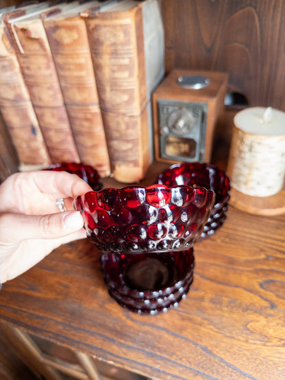 S/12 Vintage Anchor Hocking Ruby Red Bubble Pattern Bowls