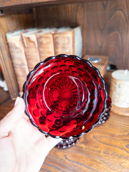 S/12 Vintage Anchor Hocking Ruby Red Bubble Pattern Bowls