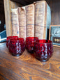 S/4 Vintage Anchor Hocking Ruby Red Bubble Pattern Glass Short Tumblers