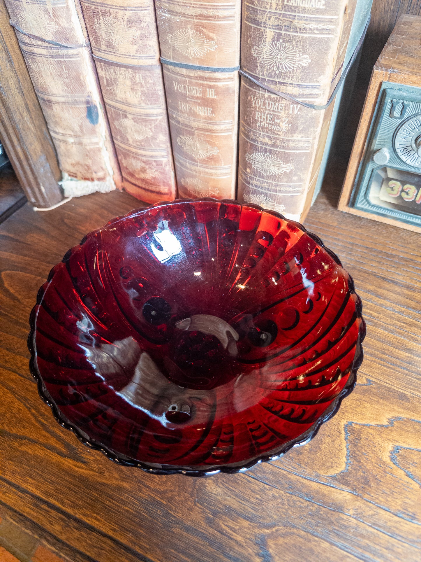 Vintage Anchor Hocking Royal Ruby Glass Serving Bowl w/ Hobnail Pattern