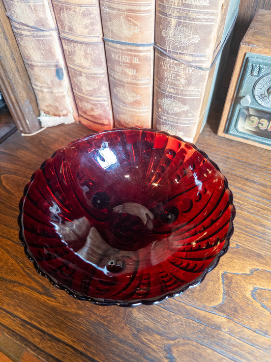 Vintage Anchor Hocking Royal Ruby Glass Serving Bowl w/ Hobnail Pattern
