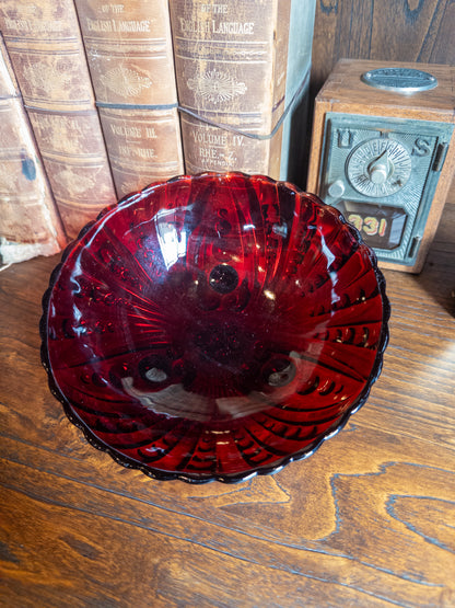 Vintage Anchor Hocking Royal Ruby Glass Serving Bowl w/ Hobnail Pattern