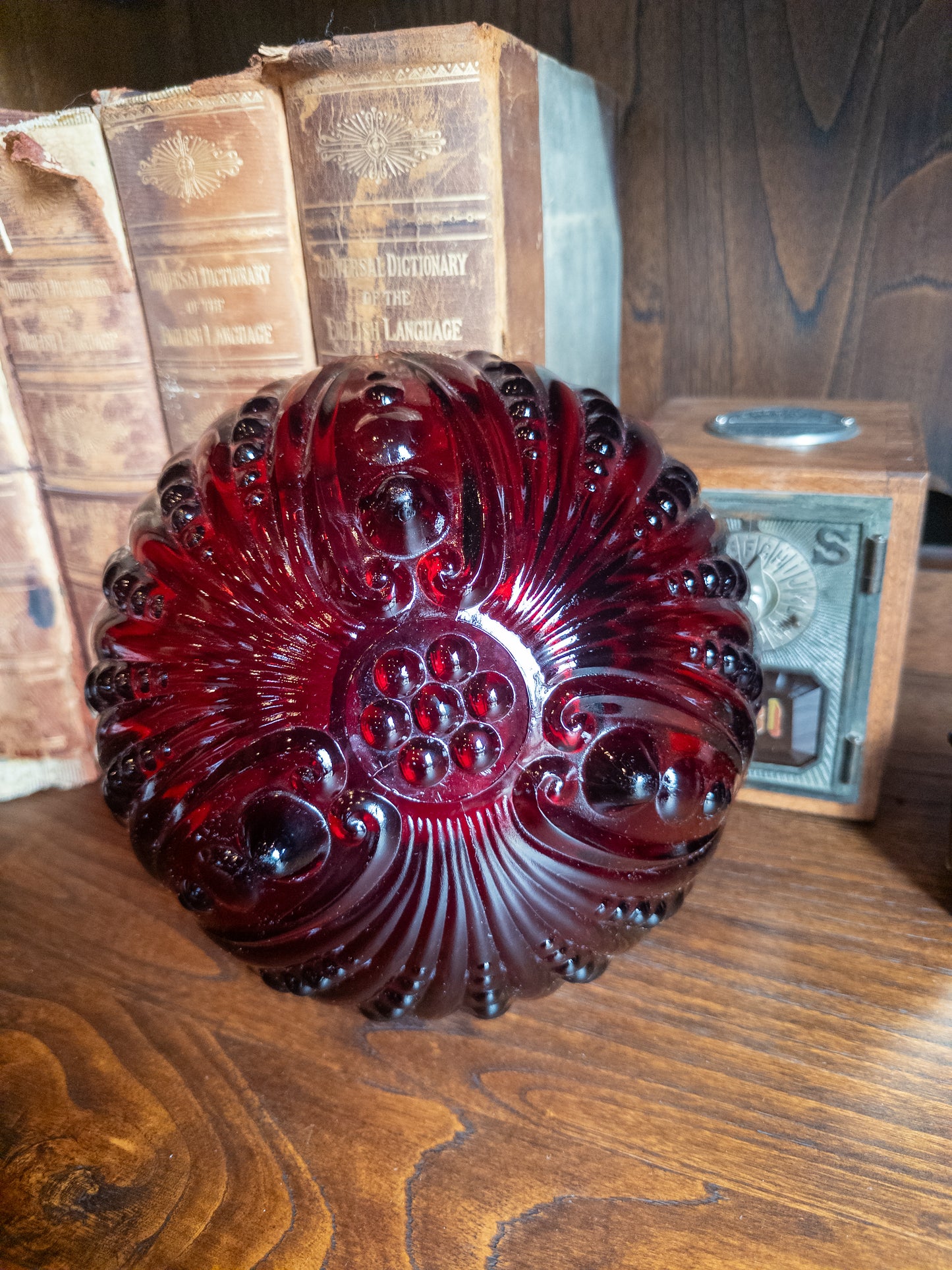 Vintage Anchor Hocking Royal Ruby Glass Serving Bowl w/ Hobnail Pattern
