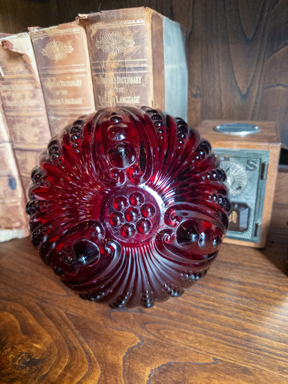 Vintage Anchor Hocking Royal Ruby Glass Serving Bowl w/ Hobnail Pattern