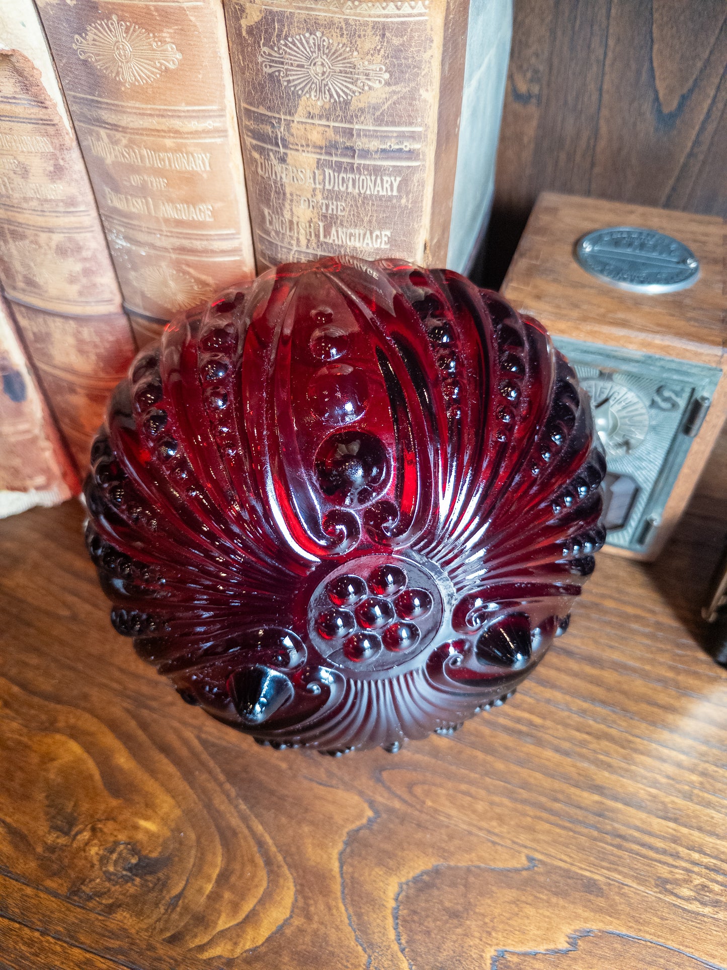 Vintage Anchor Hocking Royal Ruby Glass Serving Bowl w/ Hobnail Pattern
