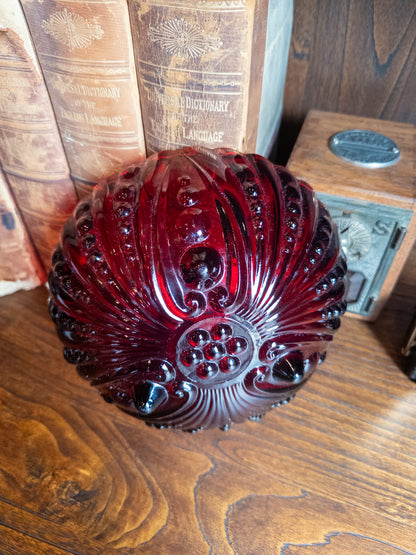 Vintage Anchor Hocking Royal Ruby Glass Serving Bowl w/ Hobnail Pattern