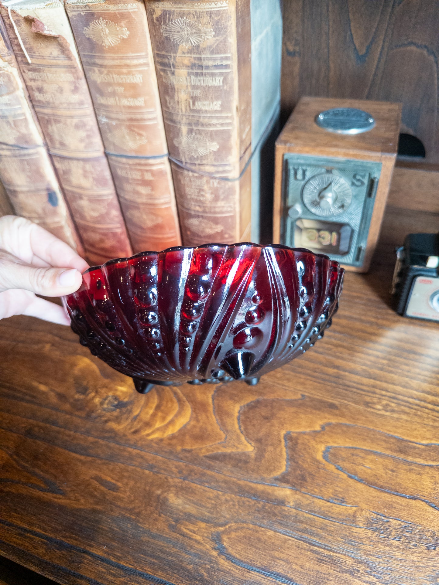 Vintage Anchor Hocking Royal Ruby Glass Serving Bowl w/ Hobnail Pattern