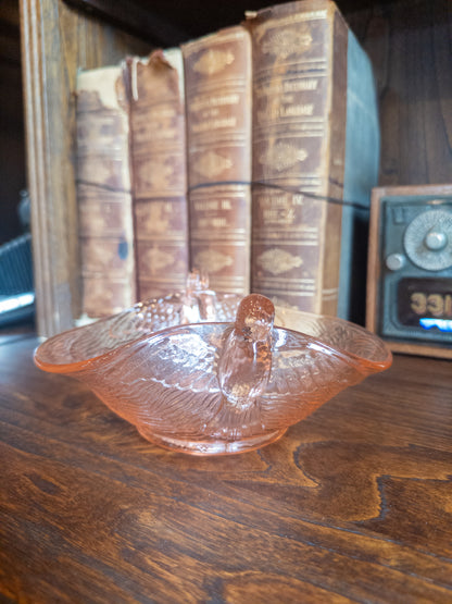 Vintage Fenton Pink Depression Glass Bird Bowl