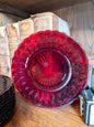 S/12 Vintage Anchor Hocking Ruby Red Bubble Dinner Plates with Scalloped Edges