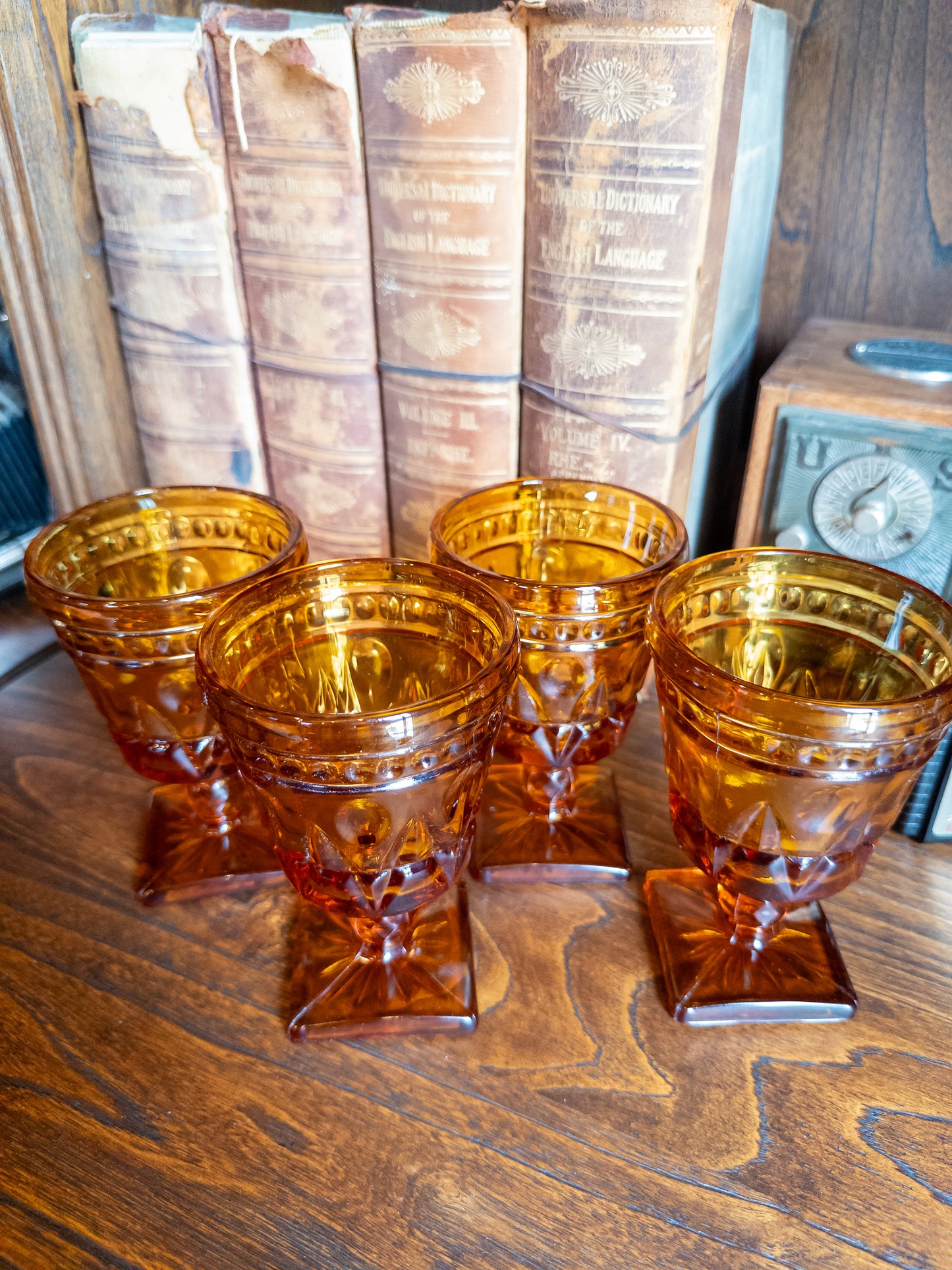 S/4 Vintage Indiana Glass Colony Park Lane Amber