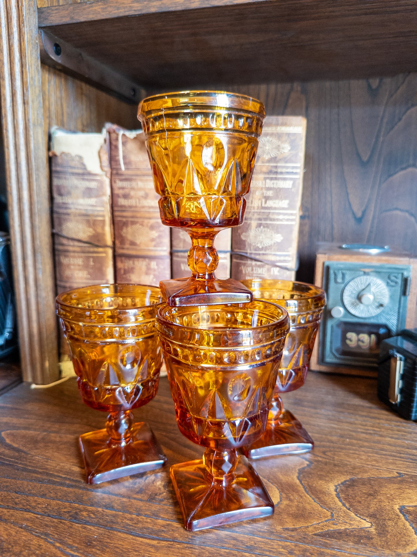 S/4 Vintage Indiana Glass Colony Park Lane Amber