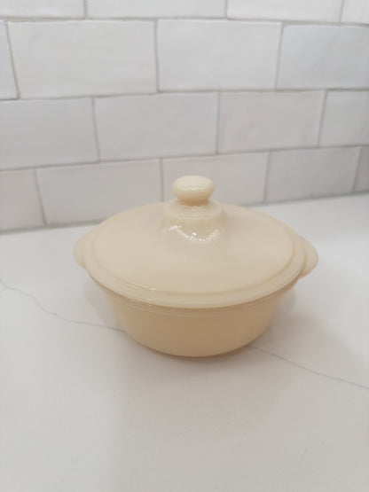 Vintage Fire King Ivory Philbe Glass Lidded Casserole Dish