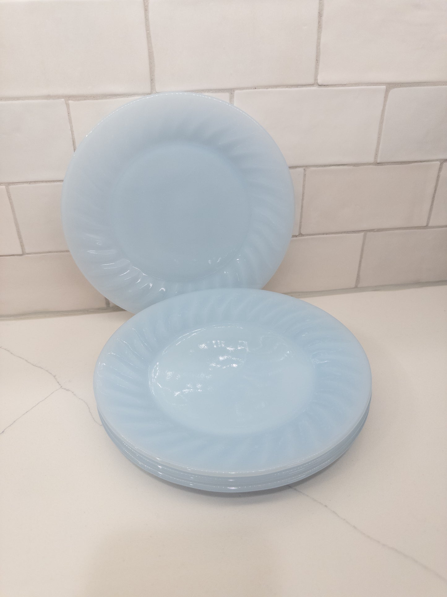 S/4, Vintage Fire King Azurite Delphite 7 1/2" Swirl Plates