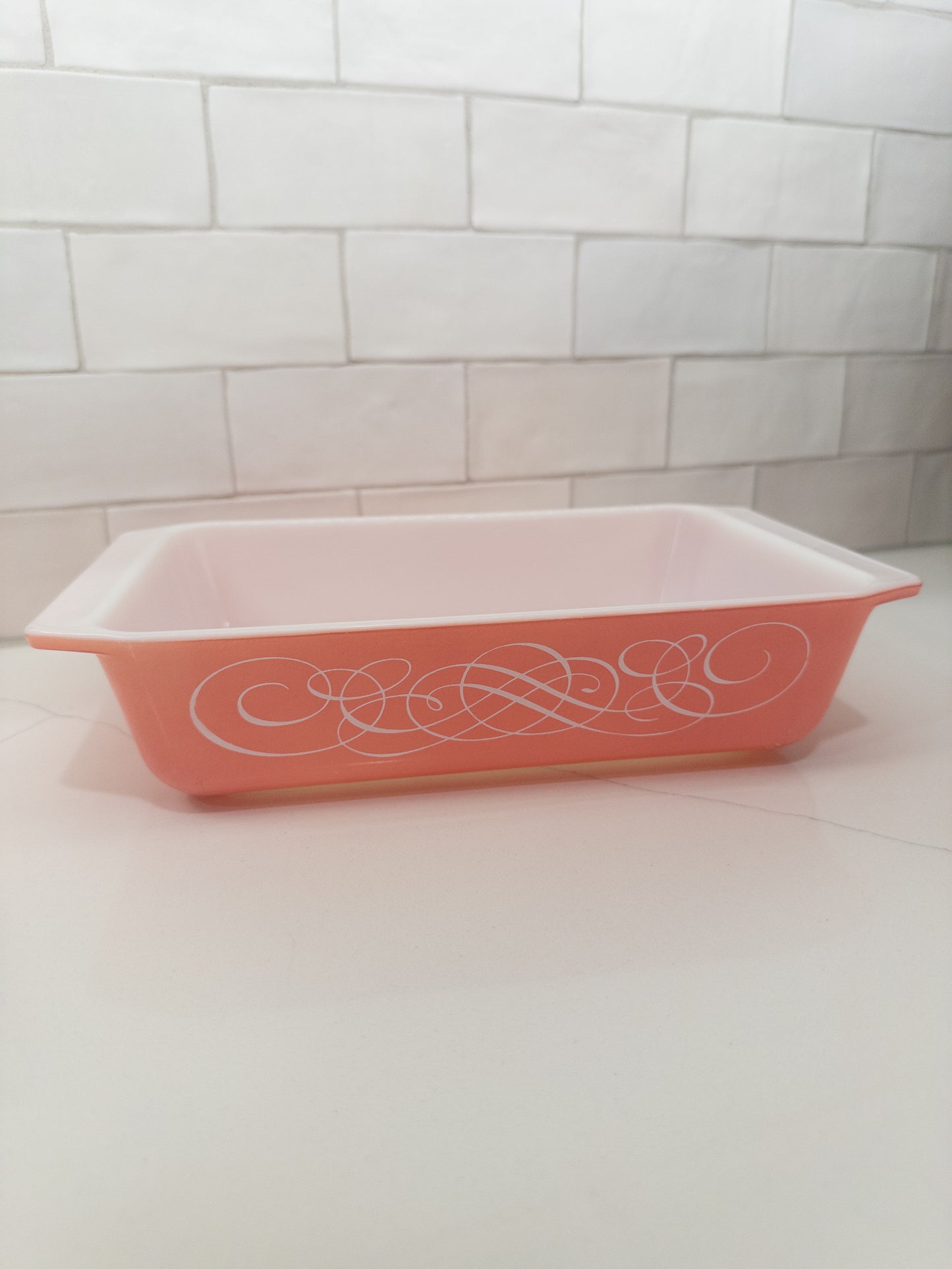 Vintage Pyrex Pink Scroll Rectangular Casserole Dish