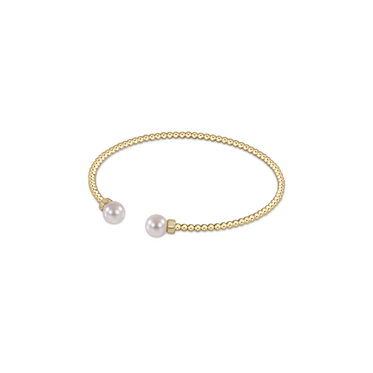 enewton Classic Gold 2mm Bead Cuff in Pearl, dainty gold beaded cuff bracelet with pearl ends on a white background