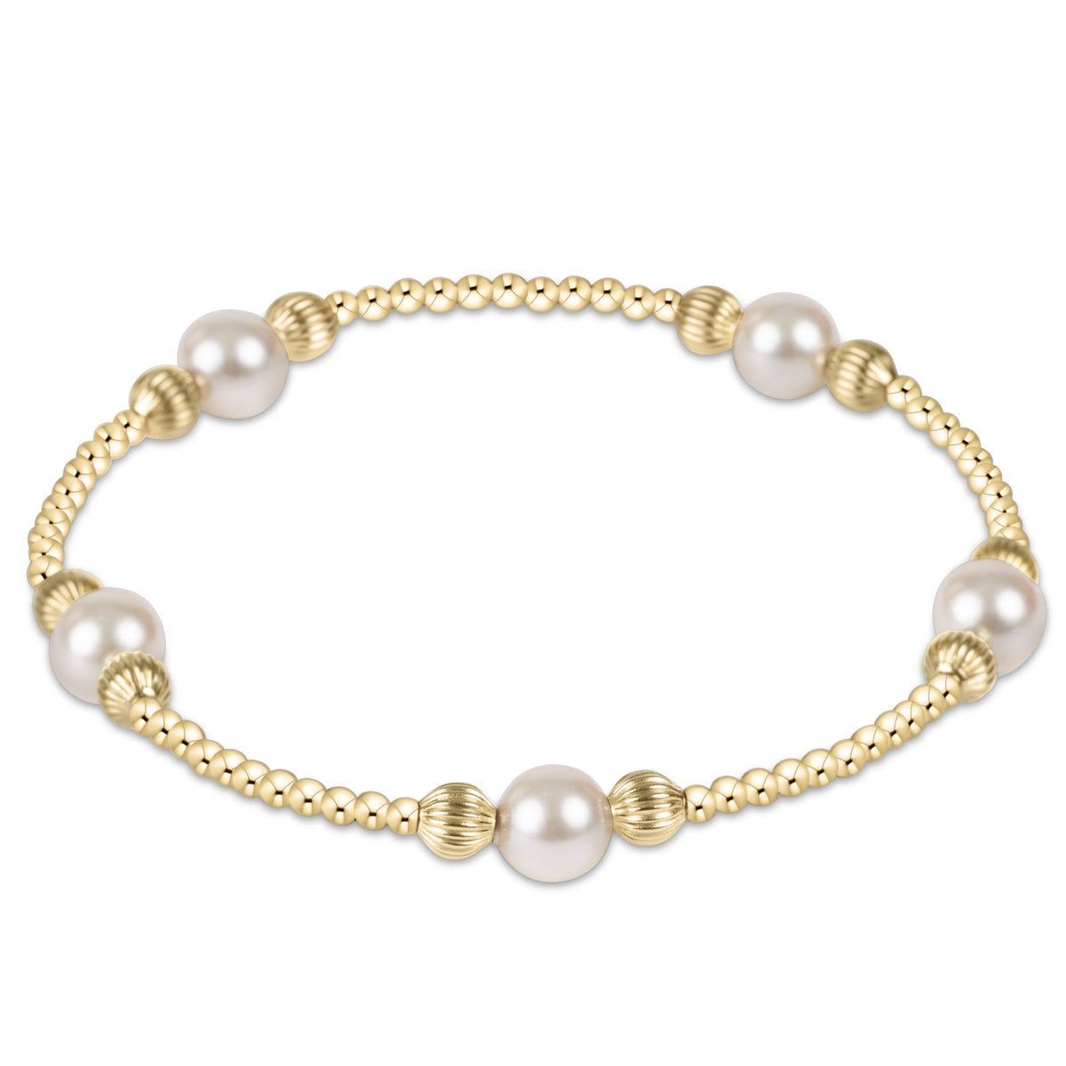 enewton Purpose Pearl 6mm Dignity Gold Beaded Bracelet shown flat on a plain white background