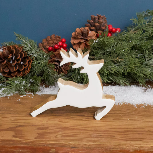 Mango Wood & Enamel Prancing Reindeer, Medium