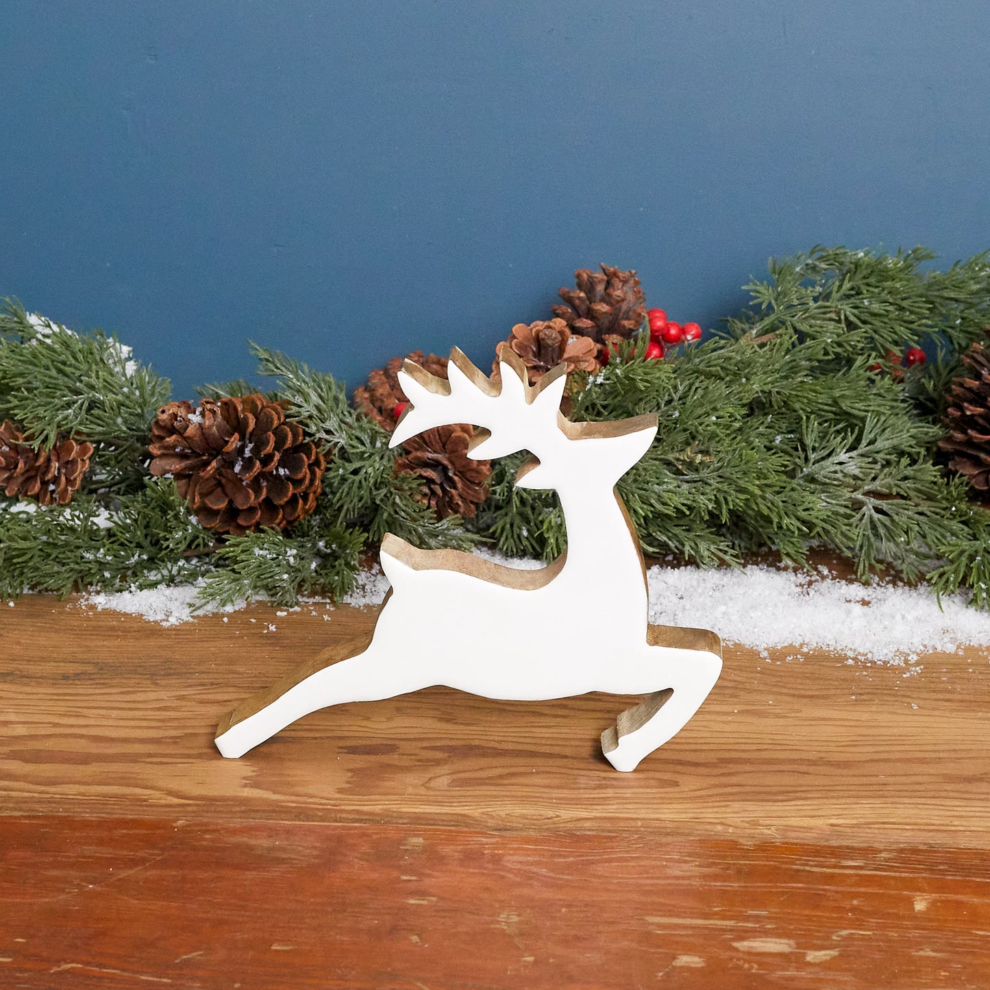 Mango Wood & Enamel Prancing Reindeer, Small