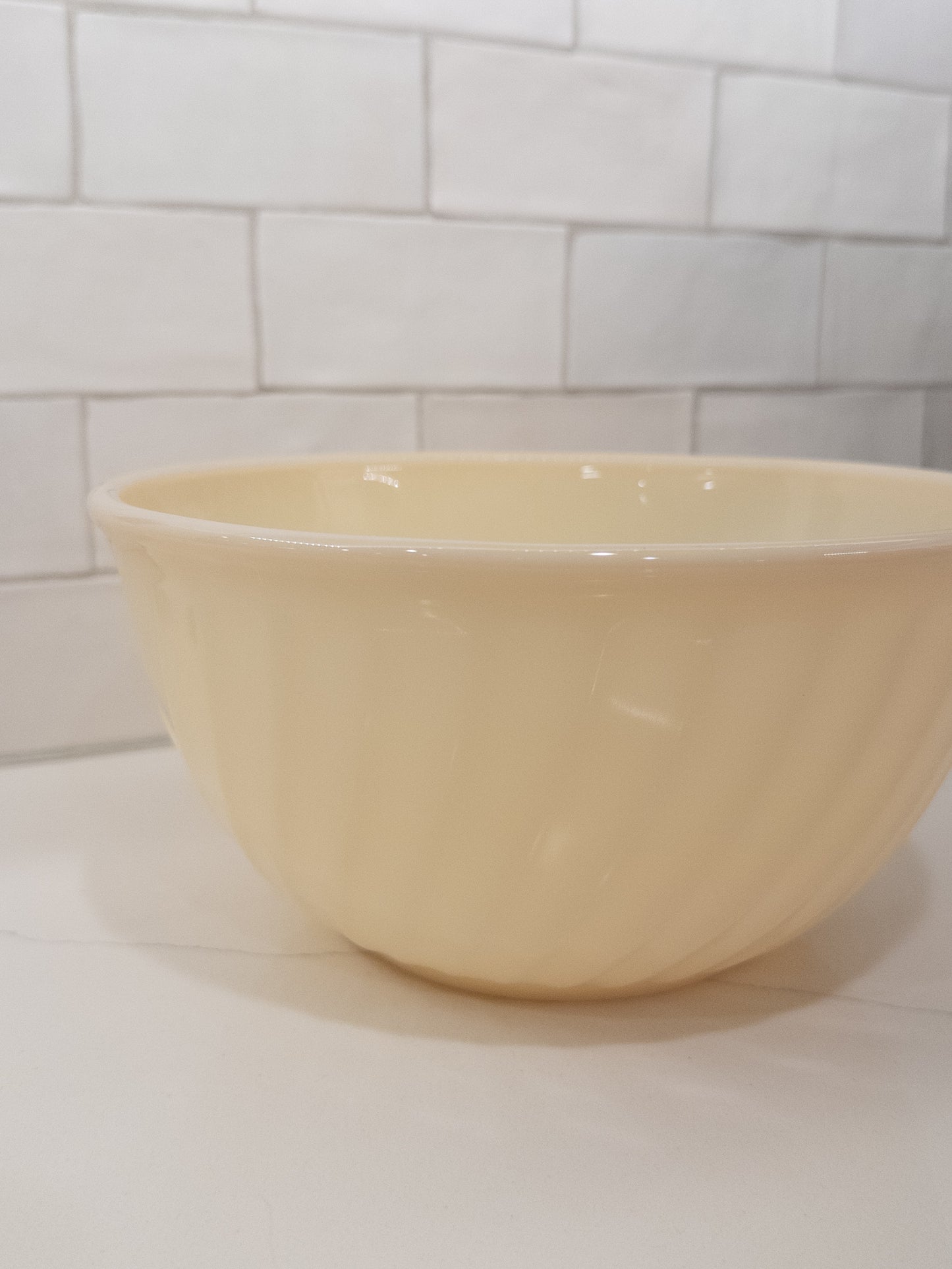 Vintage Fire King 9" Ivory Swirl Pattern Milk Glass Mixing Bowl