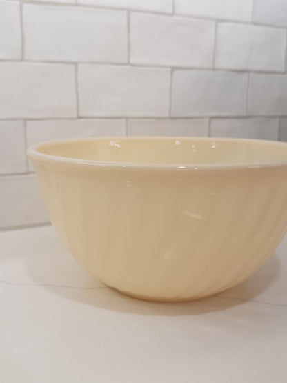 Vintage Fire King 9" Ivory Swirl Pattern Milk Glass Mixing Bowl