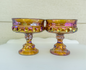 Vintage Marigold Carnival Glass King's Crown Compote, Set of 2