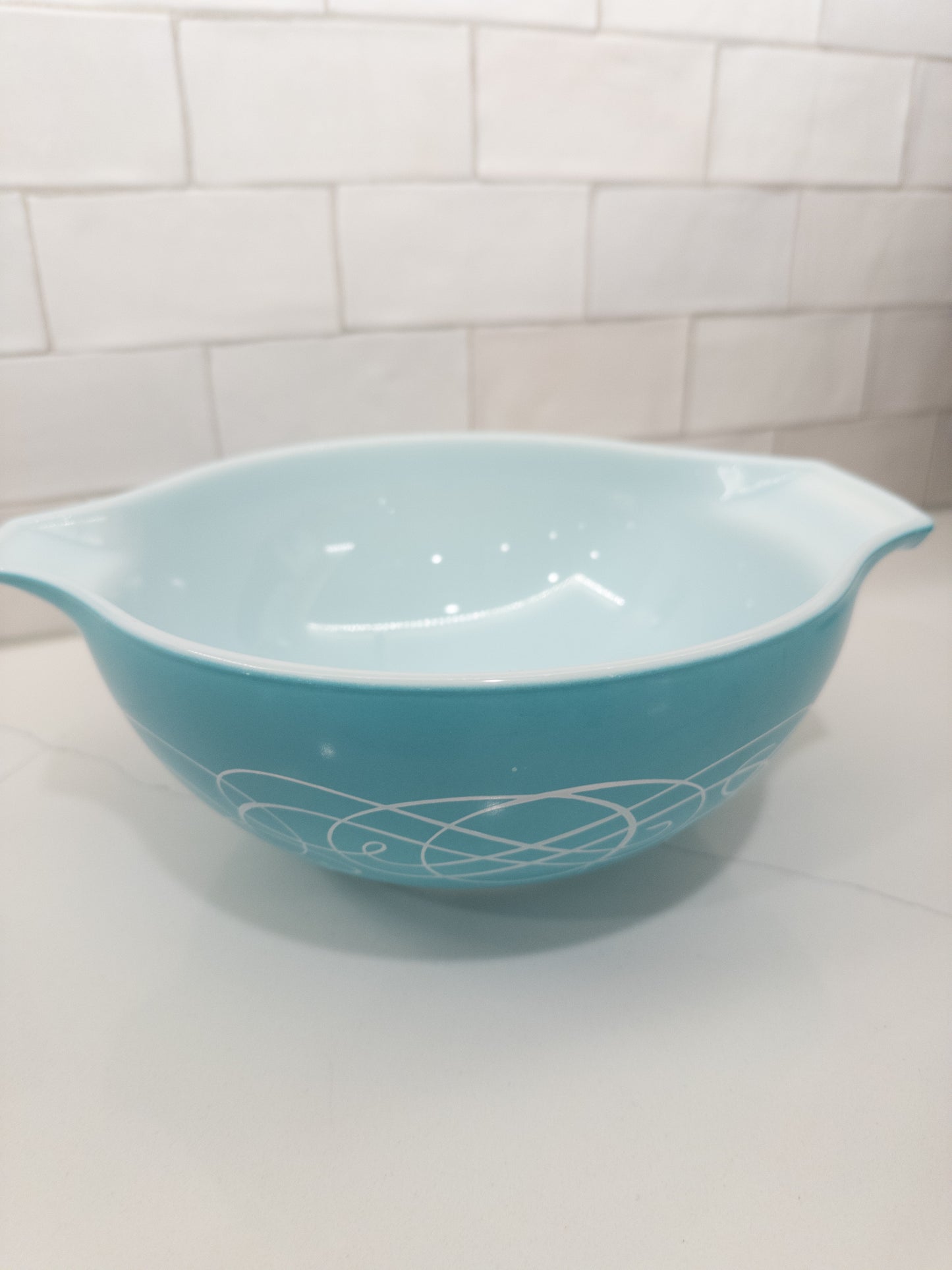 Vintage Pyrex 443 Turquoise Scroll Cinderella Mixing Bowl