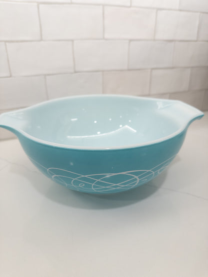 Vintage Pyrex 443 Turquoise Scroll Cinderella Mixing Bowl