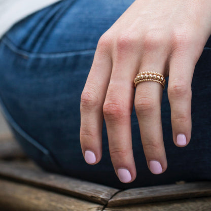 enewton Classic Gold 3mm Bead Ring in Size 8 worn on a hand