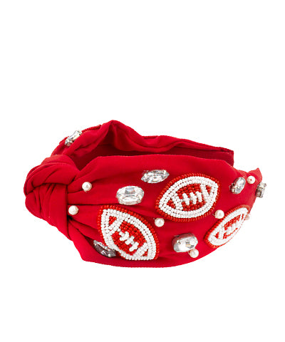 Red & White Football Gameday Beaded Headband