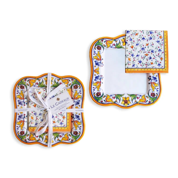 Capri Decorative Melamine Napkin Holder & Cocktail Napkins Gift Set