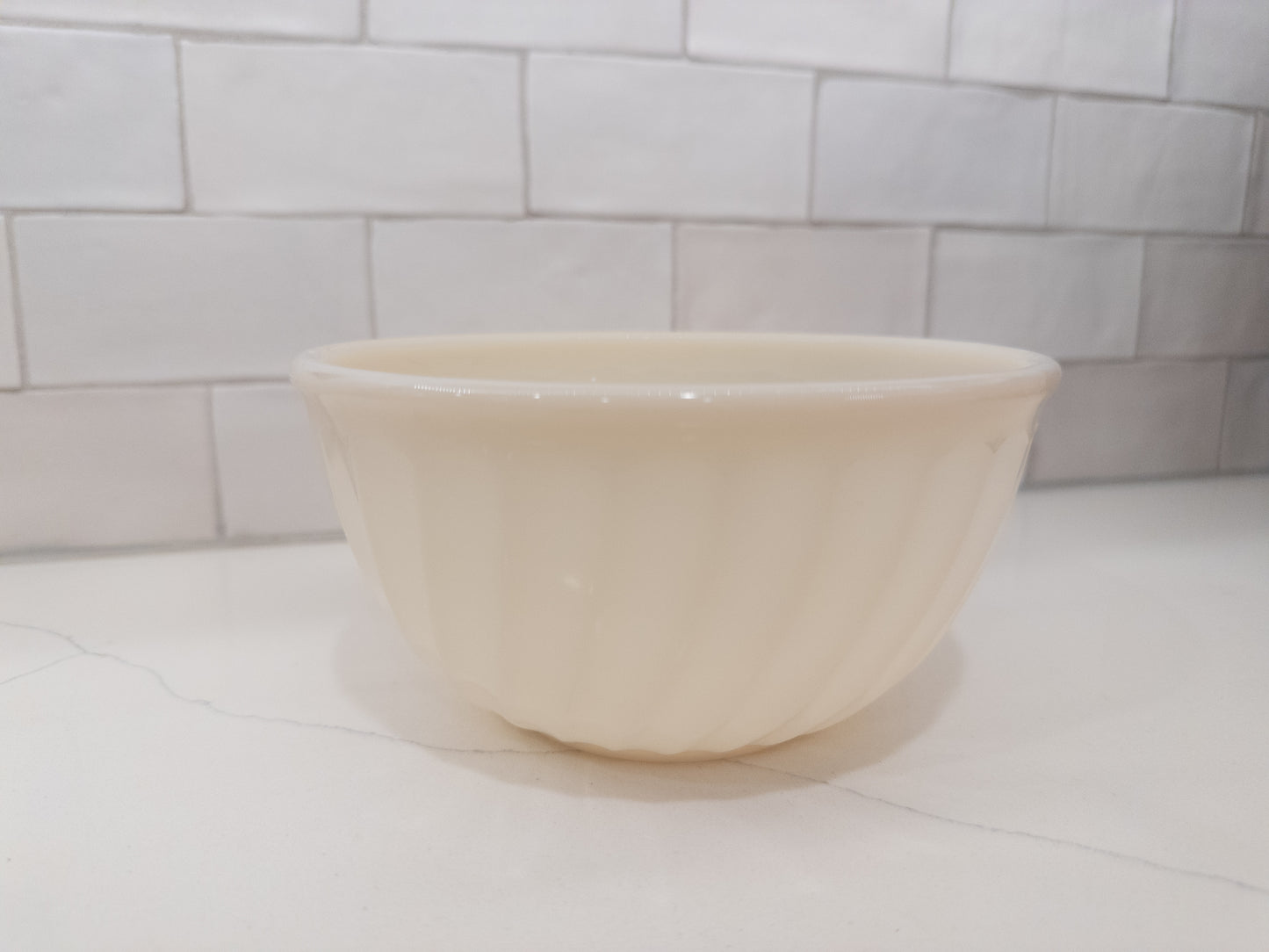 Vintage Fire King 7" Ivory Swirl Pattern Milk Glass Mixing Bowl