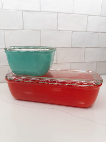 S/2, Vintage Jeannette Refrigerator Dishes w/ Ruffed Rims