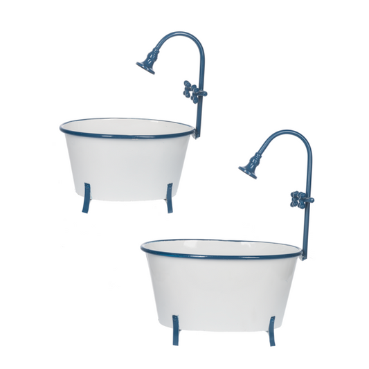 Blue & White Enamel Bath Tub Planter