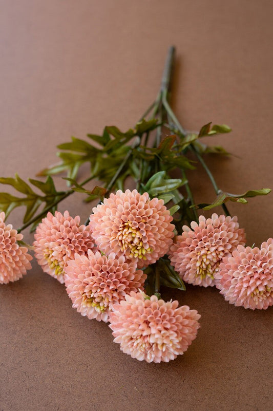 Bundle of 7 Artificial Light Pink Ball Dahlias