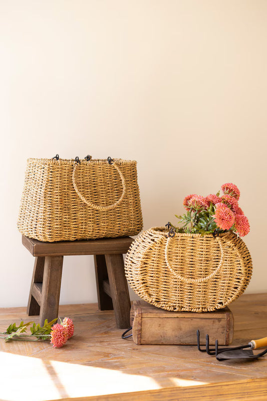Woven Vine Baskets with Hinged Handles