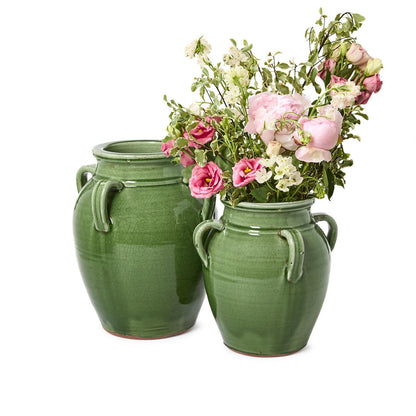 Mediterranean Four Handled Vintage Style Green Glazed Olive Jar (*Two Sizes*)