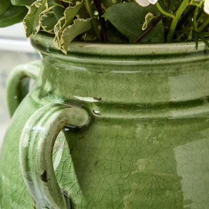 Mediterranean Four Handled Vintage Style Green Glazed Olive Jar (*Two Sizes*)