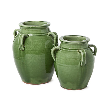 Mediterranean Four Handled Vintage Style Green Glazed Olive Jar (*Two Sizes*)
