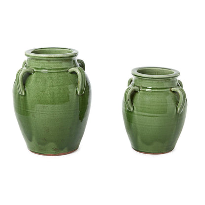 Mediterranean Four Handled Vintage Style Green Glazed Olive Jar (*Two Sizes*)