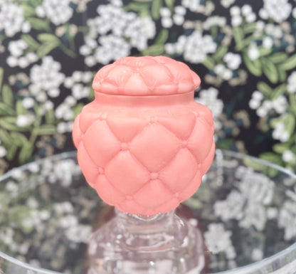 Vintage Consolidated Glass Florette Quilted Satin Pink Biscuit Jar w/ Lid