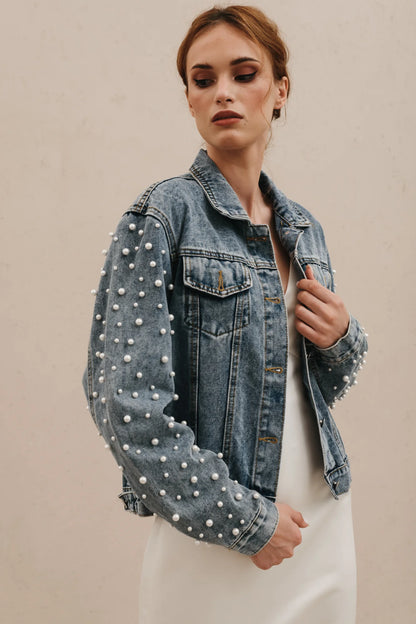 Pearl Sleeve Denim Jacket