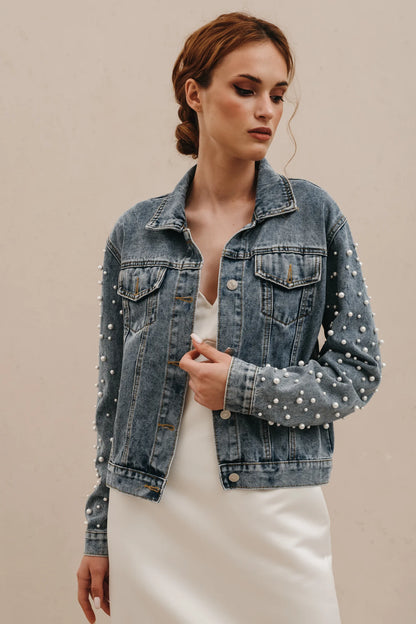 Pearl Sleeve Denim Jacket